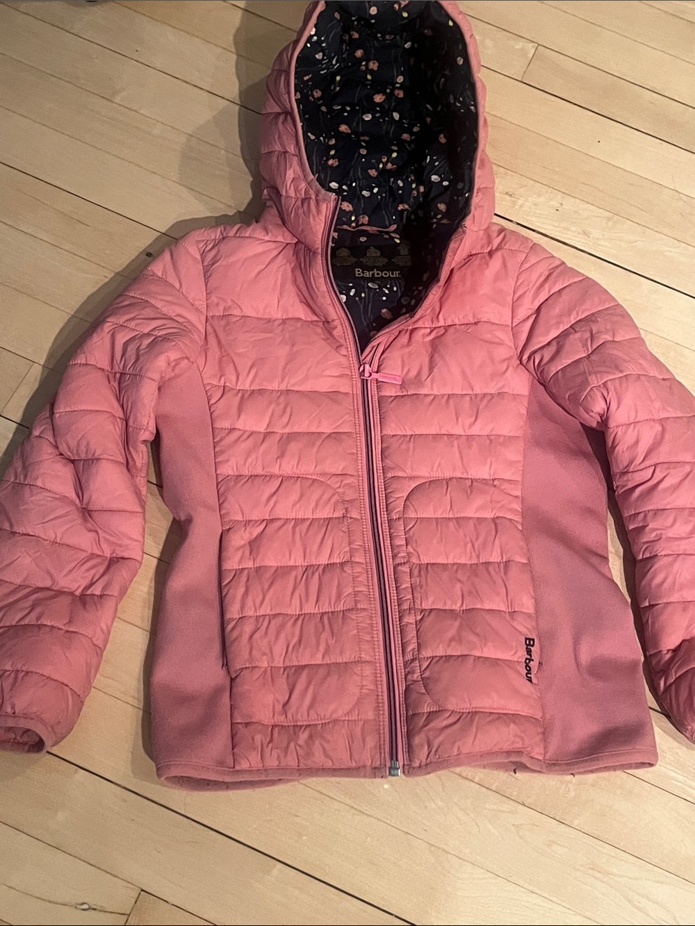 Barbour Pink Girls Quilted Hooded Jacket